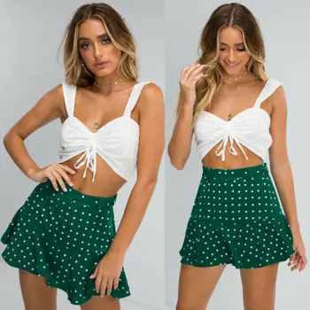 

Womens High Waist Stretch Skater Flared Pleated Swing Polka Dot Shorts