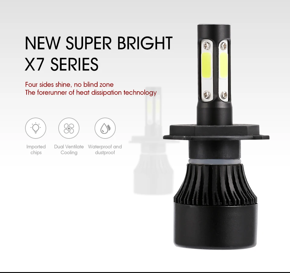 X7 H4 светодиодный автомобильный светильник HB 1, 3, 4, 5, на основе технологии COB H7 H11 светодиодный головной светильник 9004 90006 880 881 H 27 долгий срок службы-питанием играть и штекером