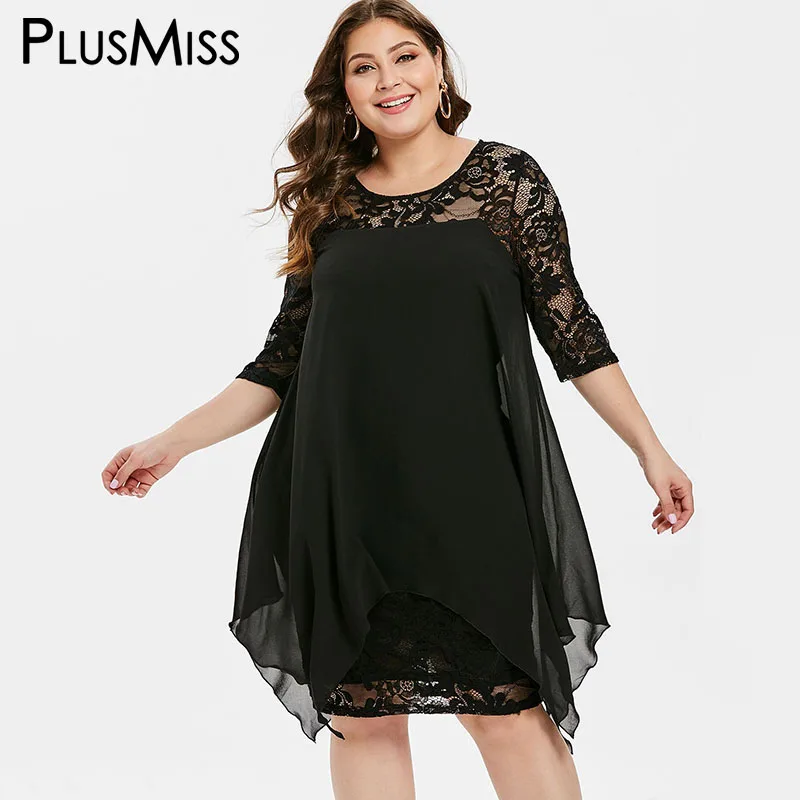 PlusMiss размера плюс 5XL цветочные кружева сетки черное шифоновое платье XXXXL XXXL XXL Женские Большие размеры Винтаж пикантные Платья для вечеринок