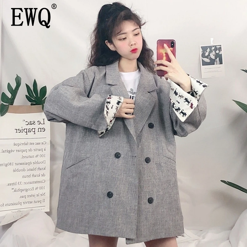 

[EWQ] 2019 Spring Autumn New Solid Color Cat Long Sleeve Loose High Quality Suit Jacket Top Turn-down Collar Casual Suit QJ66402