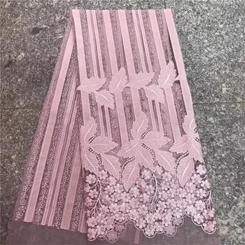 

With Beads Embroidery Wedding Nigerian Lace PINK African French Lace Fabric High Quality Tulle Lace Fabric For Dresse (ZF-17-12