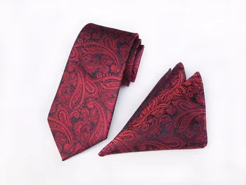 

Designer's Men Tie Hanky Sets Red Wedding Party Necktie with Pocket Square