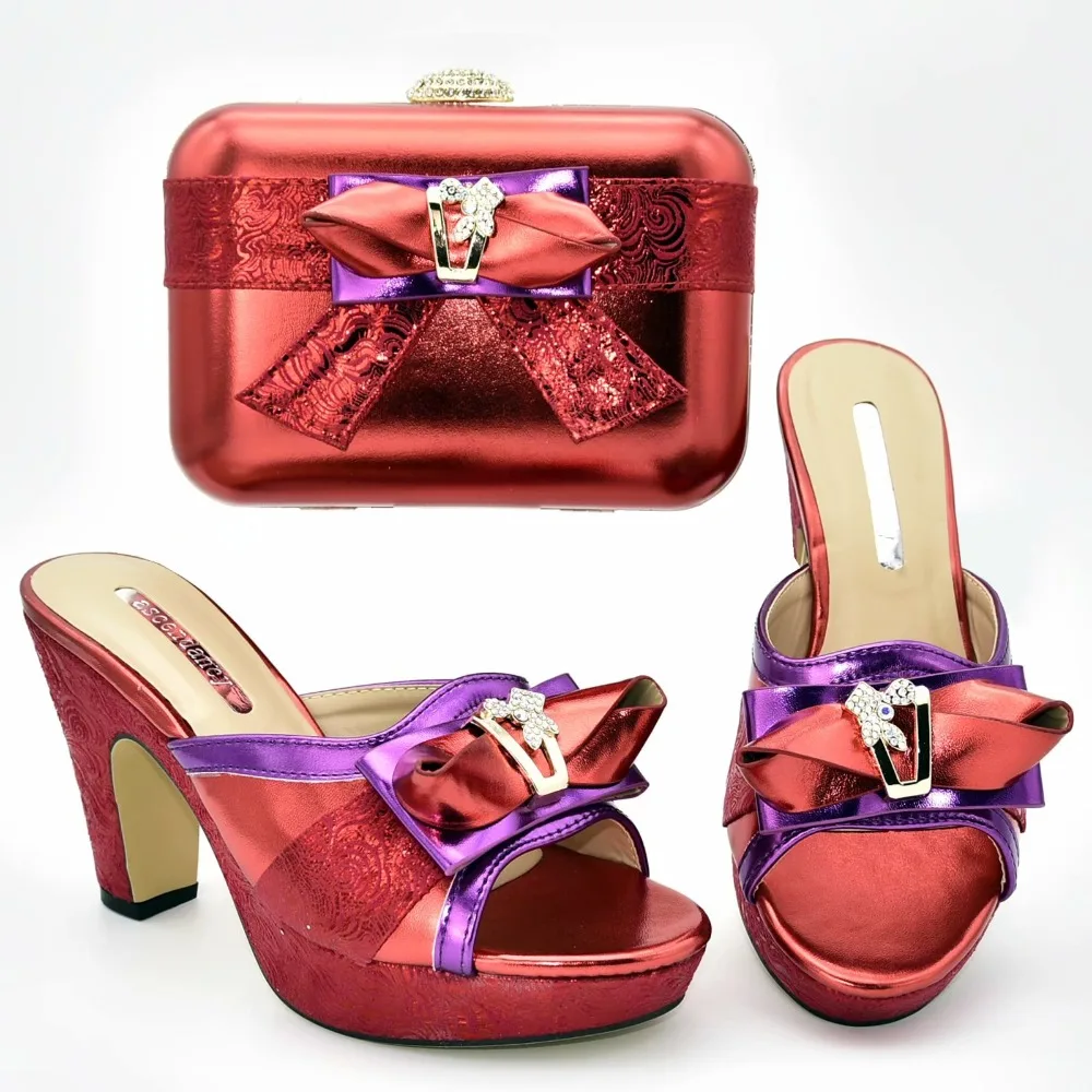 

High heel 4 inches lady slippers shoes with clutches bag matching set for african aso ebi wedding party shoes bags set SB8380-4