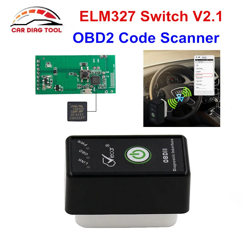 Портативный мини OBD2 сканер показателя Viecar ELM327 V2.1 Bluetooth с выключателем ELM 327