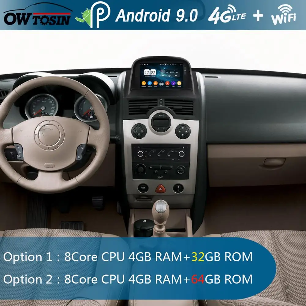 Top 7"IPS 1920*1080 8Core 4G RAM+64G ROM Android 9.0 Car DVD Player For Renault Megane II 2004-2009 CarPlay Parrot BT Radio Adas 1