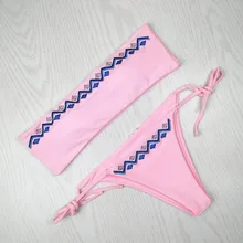 

M&M Explosions Eexy Bikini Solid Color Printed On The Edge Of The Decorative Swimsuit Women's Swimsuit Small Size Women's Bikini