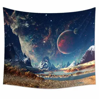 

Wall Hanging Tapestry Hanging Planet with Earth Moon and Mountains Pattern Light-weight Polyester Fabric Wall Decor