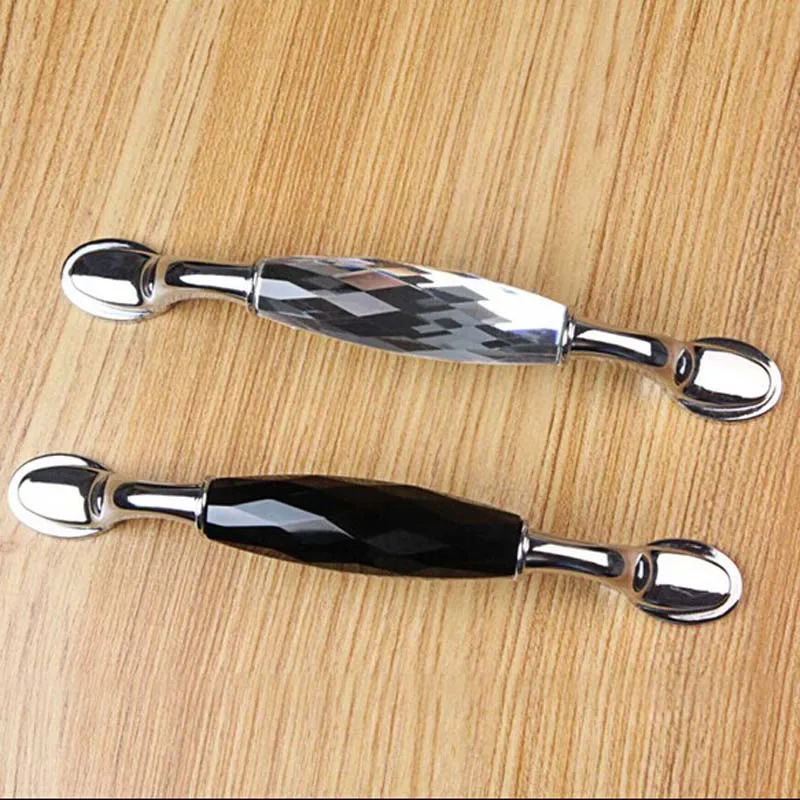 

96MM Fashion Luxury Black K9 Crystal Kitchen Cabinet Pull Clear crystal Drawer Dresser Cupboard Wardrobe Furniture Handles Pulls