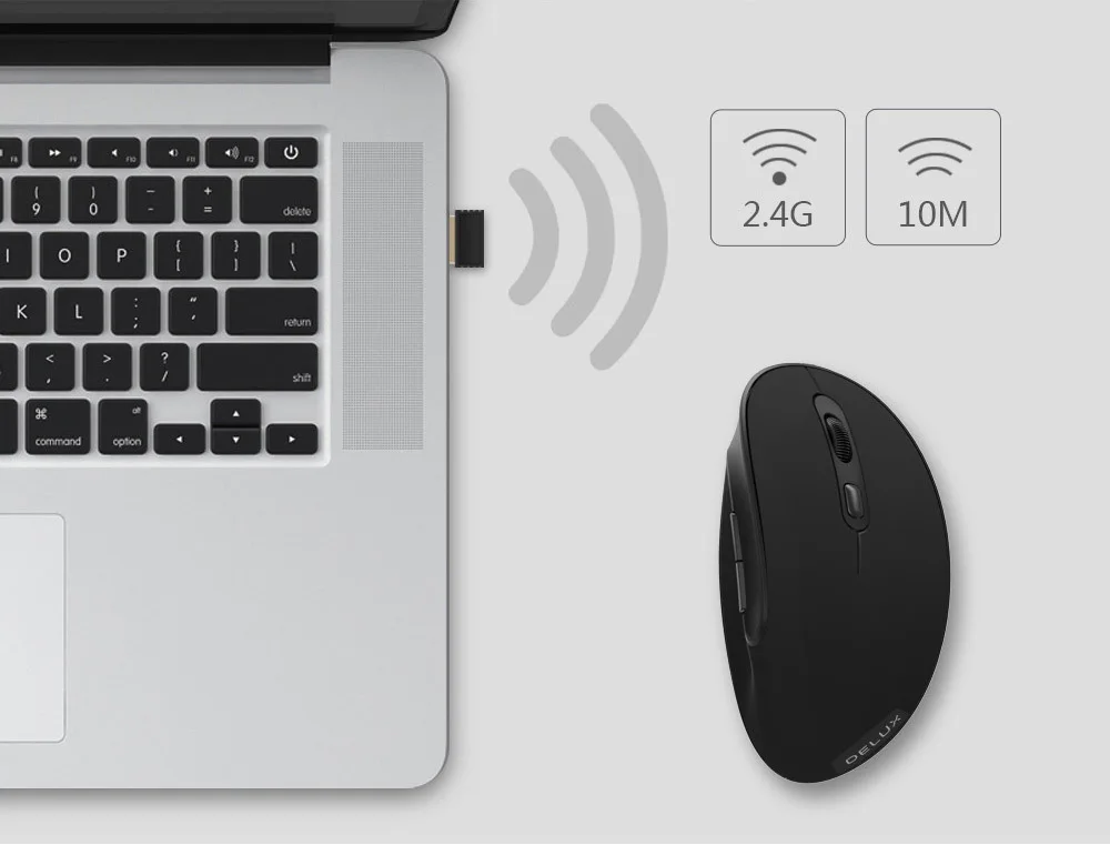 Delux M618se 2.4G Wireless Mouse Ergonomic Vertical 6 Buttons 1600Dpi Optical Office Computer Mice Gaming Foroverwatch Pc Laptop