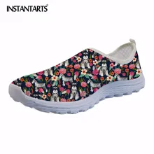 INSTANTARTS Повседневное слипоны дамские туфли на плоской подошве летние сетки воздуха кроссовки обувь милые Шнауцер с цветочным принтом Лоферы воды обуви