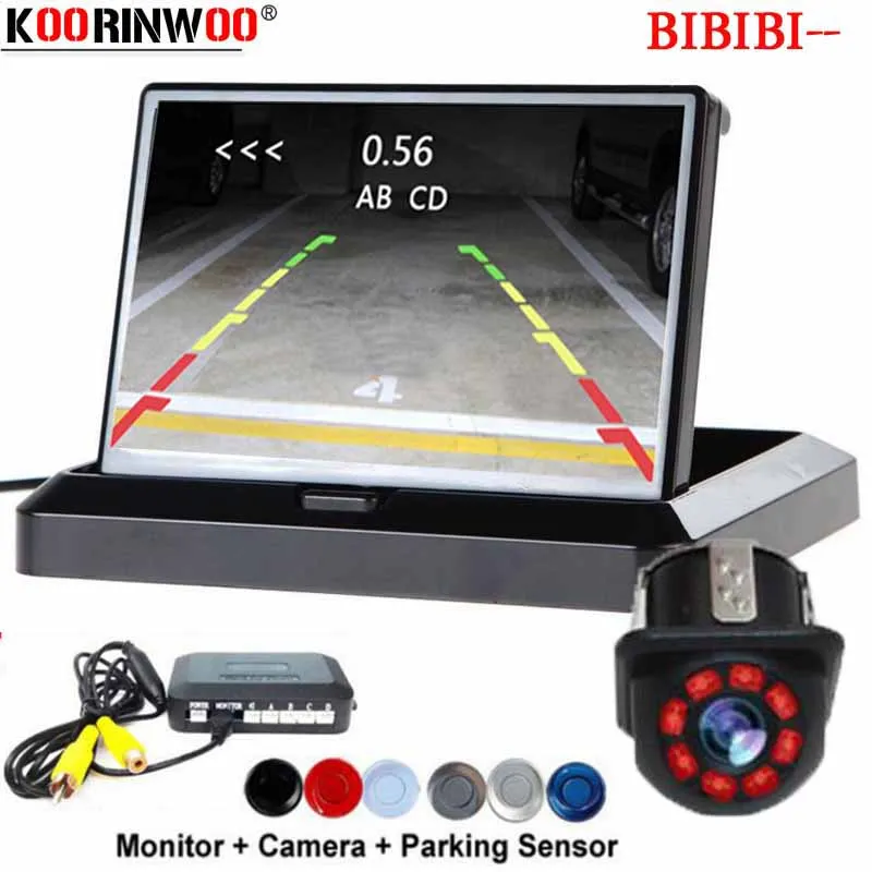 Comprar Koorinwoo inalámbrico Dash electrónico sensores de aparcamiento 4 sondas alerta plegable 4,3 Monitor cámara de visión trasera del coche Auto Radar Parktronic