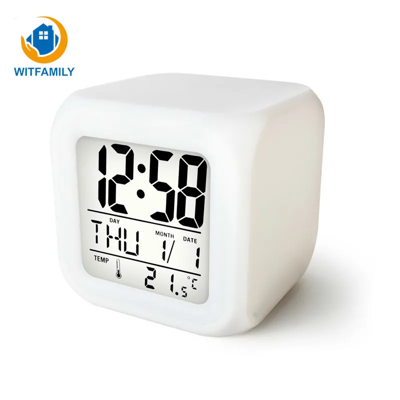 Portable Cute Mini LED Alarm Clock LCD Digital Display 7 Color Nightlight Alarm Small Bed Compact Travel Table Clock Home Decor Portable Cute Mini LED Alarm Clock LCD Digital Display 7 Color Nightlight Alarm Small Bed Compact Travel Table Clock Home Decor