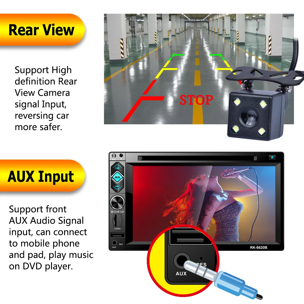 Hikity 2 din автомагнитола 6,2 дюймов сенсорный экран автомобильный DVD мультимедийный плеер рулевое колесо управление приемник Поддержка камеры заднего вида