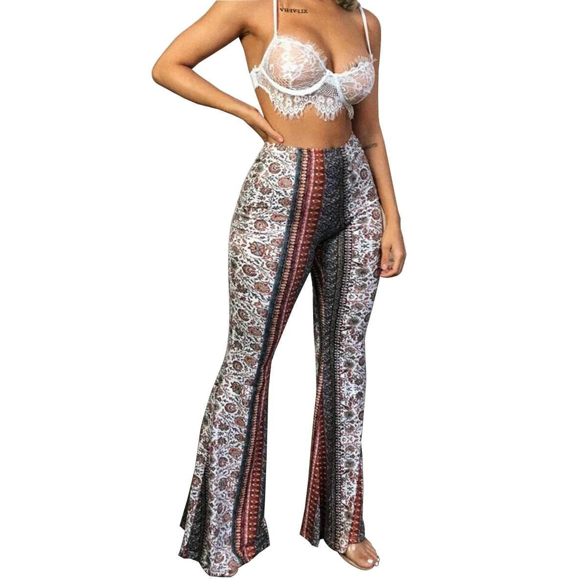 

Women's Boho Hippie High Waist Printed Wide Leg Long Flared Bell Bottom Pants