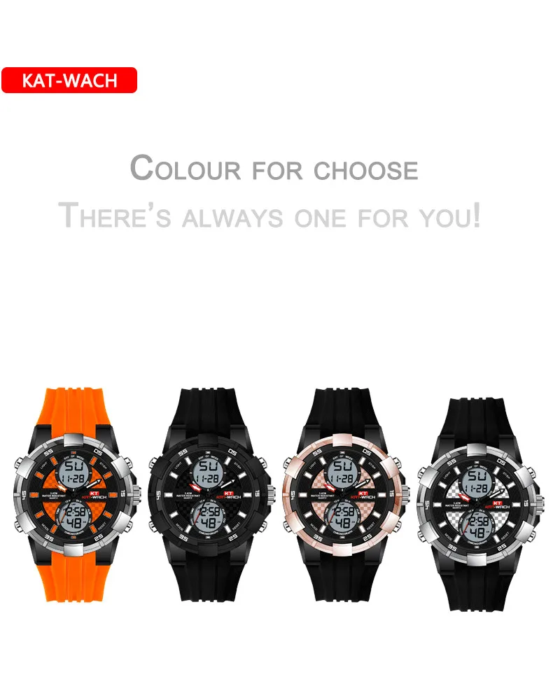 KAT-WACH мужские спортивные часы с подсветкой СВЕТОДИОДНЫЕ цифровые наручные часы Роскошные мужские кварцевые часы Relogio Masculino Digital KT711