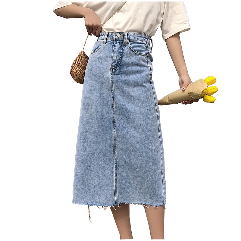 

Summer Casual Long Denim Skirt Blue Tassel High Waist Pocket Ladies Office Sexy Jean Skirt 2019 New Slim Split Pencil Skirts