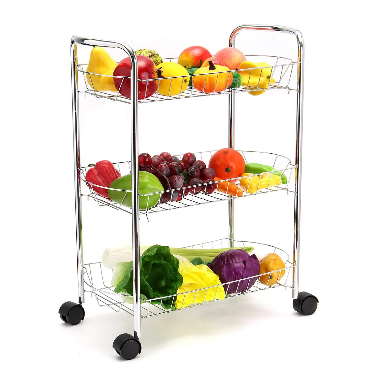 Küche storage metall 3 tier schwere küche trolley multifunktions utility wagen mit rädern einfache bewegen