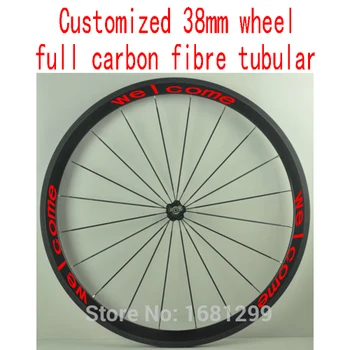 

1pcs New 700C customized 38mm tubular rim road Track Fixed Gear bicycle aero 3K UD 12K full carbon fibre bike wheelset Free ship