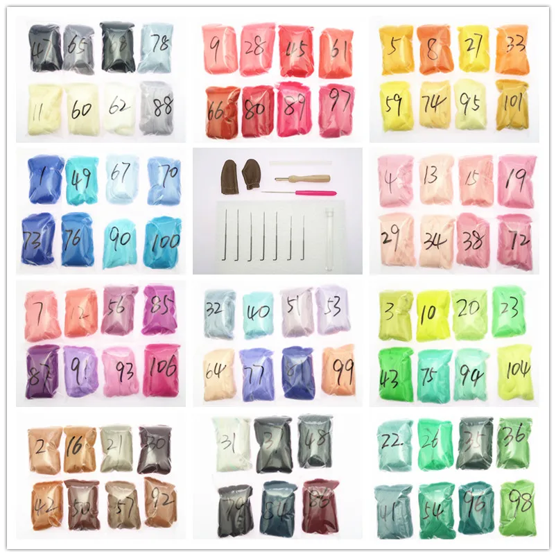 

5gx6/8 Colors Felt Roving Wool Needle Felting Tool Kit Fiber Material Felt Needle Set Needlework Spinning Craft Kits Diy Felt