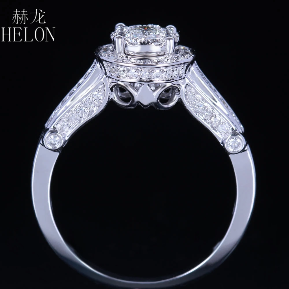 Helon SOLID 14 К (585) белое золото 0.6CT 100% из натуральной бриллиантами Обручение Свадебные Для женщин Мода Ювелирные украшения кольцо настройки