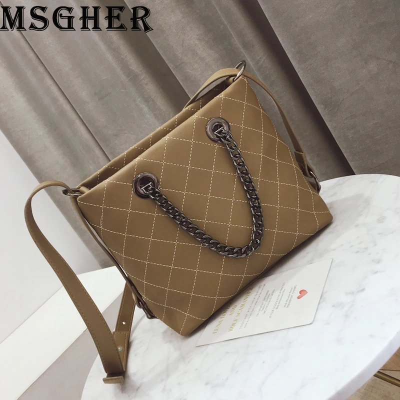 

MSGHER Bucket Handbag Women Summer High Capacity Tote Bags Female Casual Diamond Lattice Shoulder Bags Quality Chain Bags