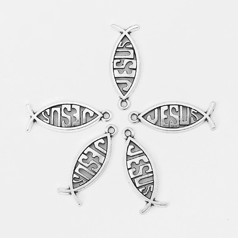 

30pcs Metal Antique Silver Christian Faith Ichthus Jesus Fish Charms Pendants DIY Jewellery Making 27x10mm