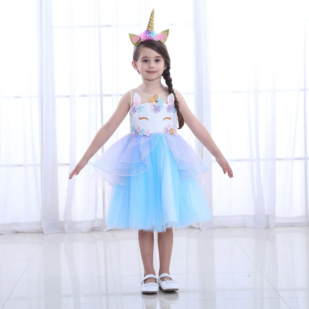 

Unicorn Princess Dress Explosive Girls Show Christmas Halloween Gift Mesh Lace Dress Children's Kids Costume Party Dress Skirt