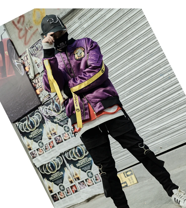 Негабаритная Весенняя Токийская куртка-бомбер мужская повседневная фиолетовая винтажная тактическая мужская куртка с анораком уличная мужская одежда в стиле панк 5J25