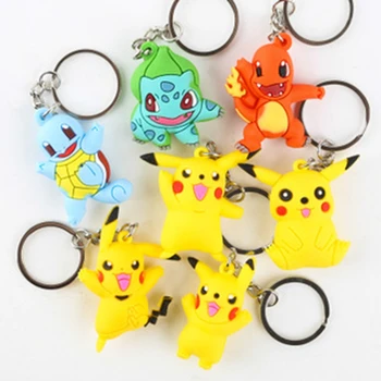 

Soft PVC Keychains Cartoon Poke mon Go Pikachu Pendants Key Chain Key Rings Keychains Silicone Keyrings for Gifts