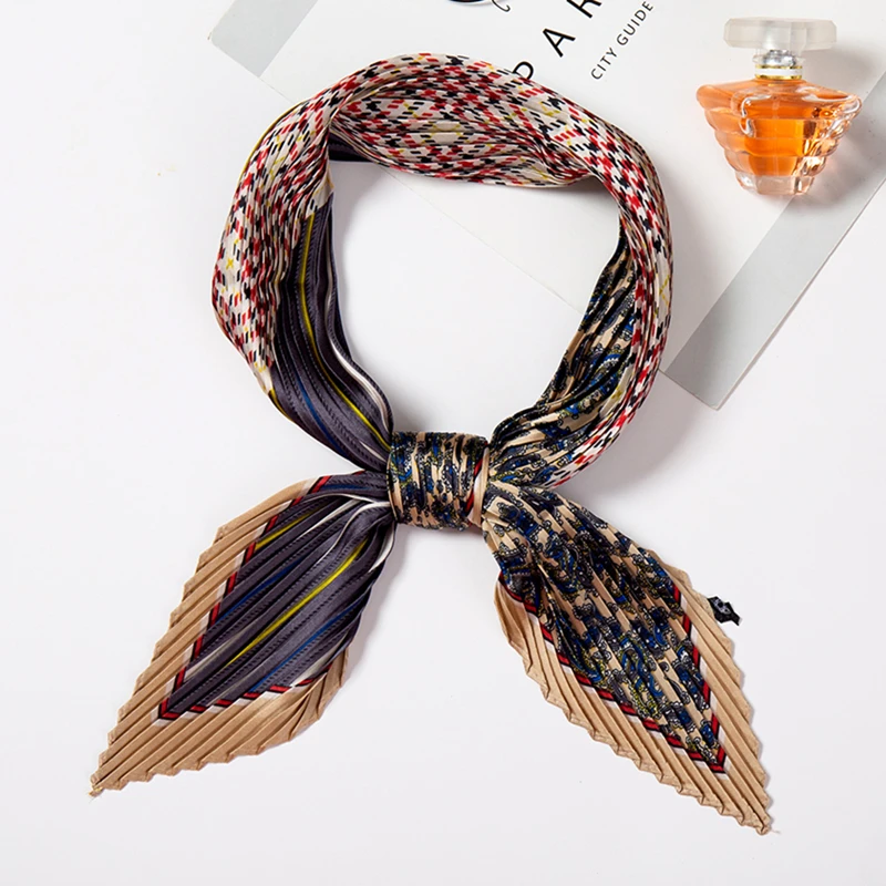 

Silk Satin Scarf Woman Crinkle Hair Scarfs Print Female Pleated Neck Scarves for Ladies Foulard Neckerchief