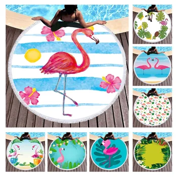 

Free shipping Gift Fringed Large Swim Bath beach towel Blanket Tropical Flower Monstera Flamingo Toucan print Drop Shipping