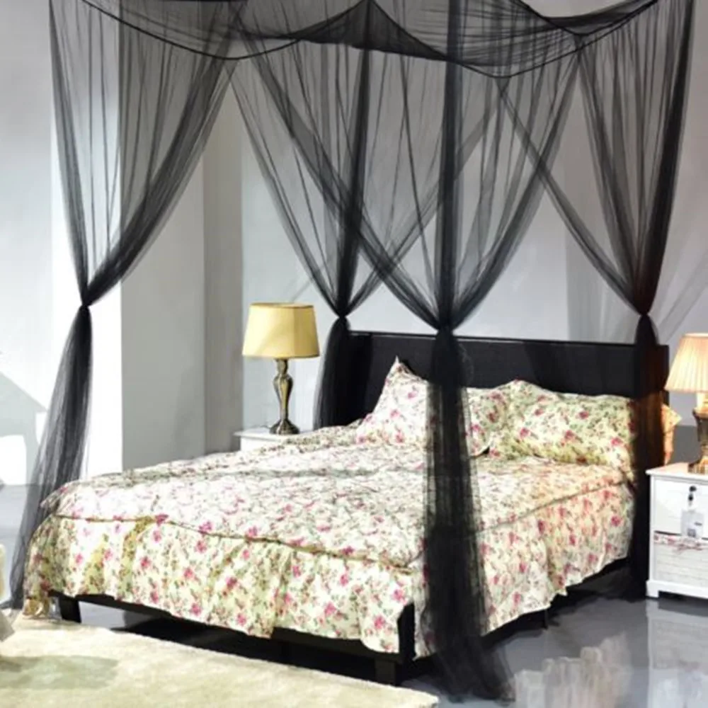 

White Black 4 Corners Princess Post Bed Tent Canopy Mosquito Net Twin Full/Queen King Netting Hot Sales Wholesales