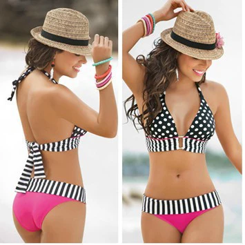 Europe sexy halter Retro Polka Dot bikinis two piece swimsuit podded High elasticity pure color suitwear