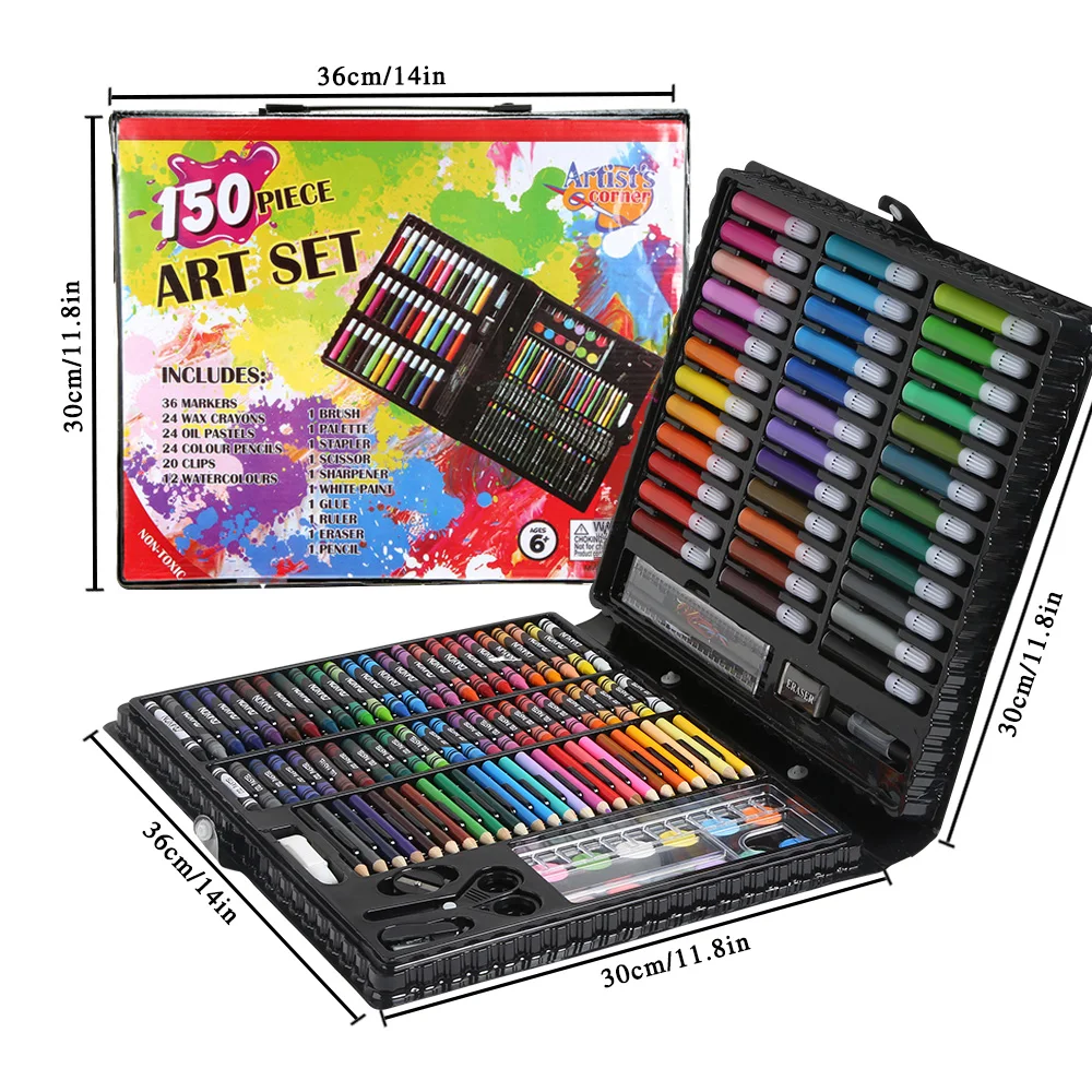 Billige 150 176 stücke Malerei Zeichnung Set Kreide Farbige Bleistifte Aquarelle Stifte Für Kinder Kinder Student Künstler Kunst Set Pinsel