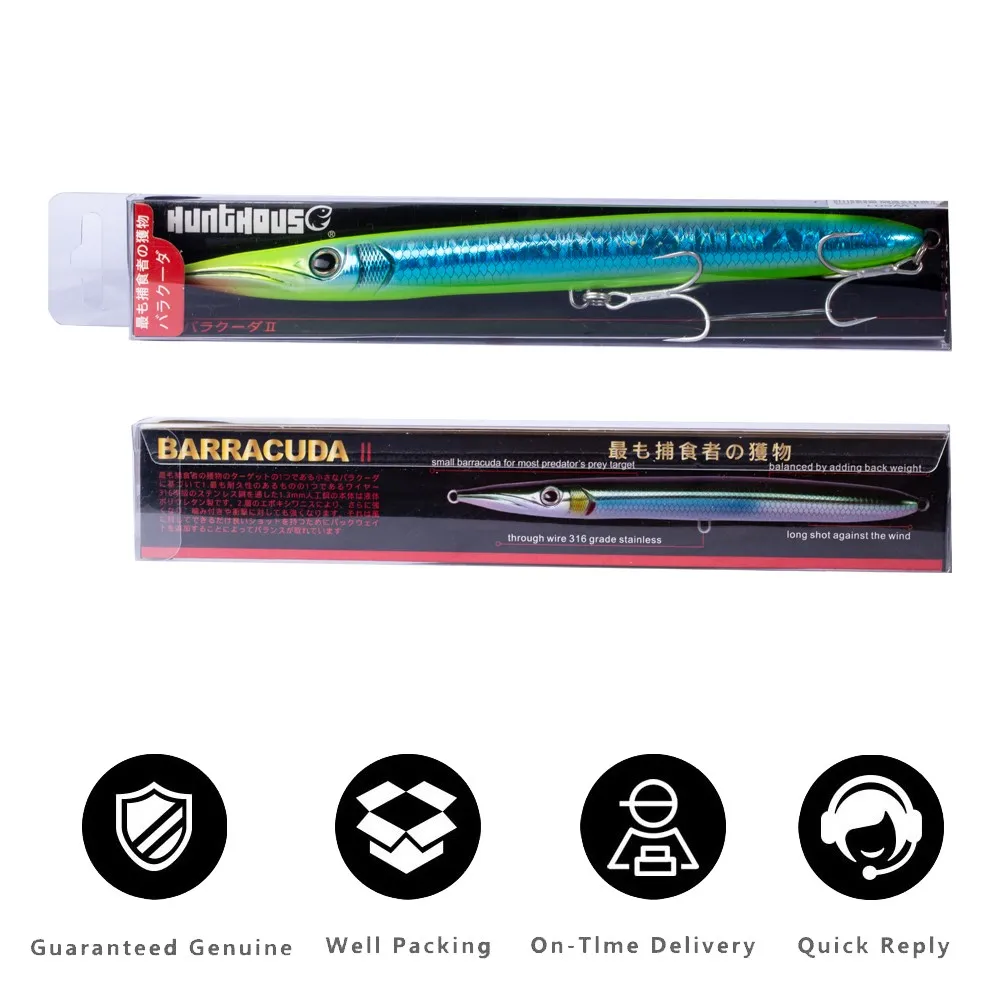 Stickbaits para Pesca Leerfish e Bluefish Hunthouse Isca Barracuda Lure 32g Longo Fundição Lápis Topwater Iscas 190mm 6 fundição lápis stickbaits para pesca leerfish e bluefish topwater iscas
