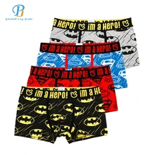 Pink Heroes 4pcs/lot Men Underwear Boxers Cartoon Printed Cotton Boxer Mens Underwear Sexy Brand Comfort Underpants Boxer Shorts