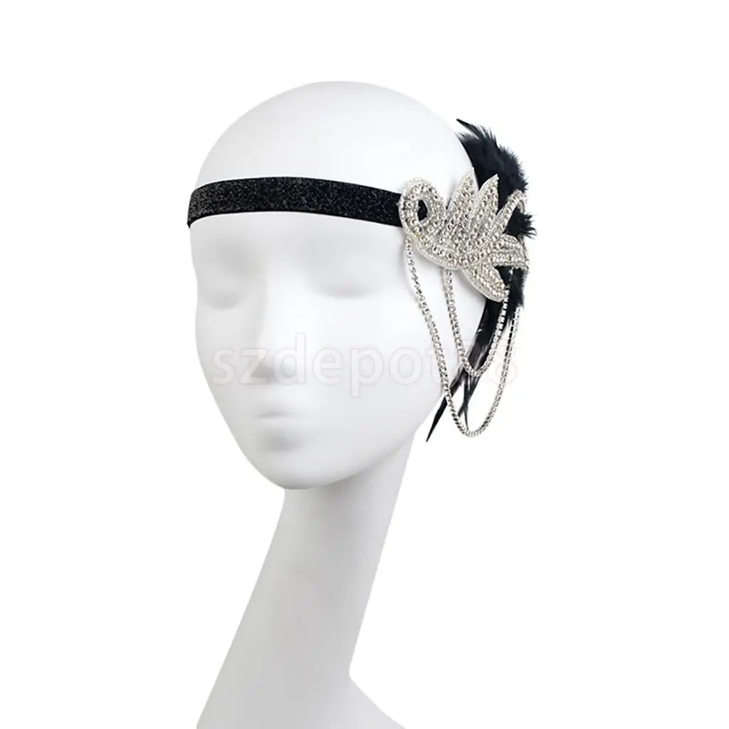 Vintage 1920s Feather Headband Wedding Bridal Headpiece Flapper Fancy Dress