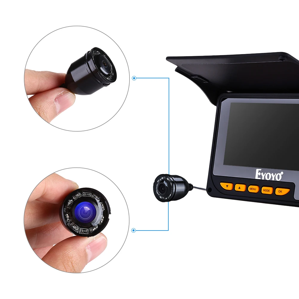 Gravação de Vídeo Graus de Ângulo Inventor dos Peixes Eyoyo Original 4.3 20 m hd 1000tvl Pesca Submarina Camera Dvr ir Led Sunshield 150 11 Cheap Localizadores de peixe