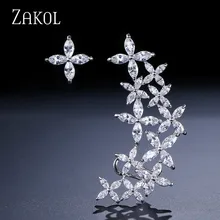 ZAKOL Brand Luxury Cubic Zircon Flower Ear Cuff Stud Earrings For Women Trendy White Gold Color Leaf Jewelry Wholesale FSEP530