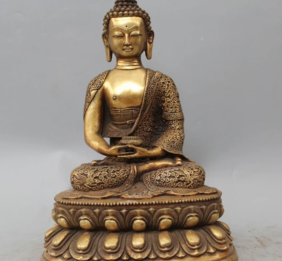 

13" Tibet Tibetan Buddhism Bronze Gilt Seat Shakyamuni Sakyamuni Buddha Statue
