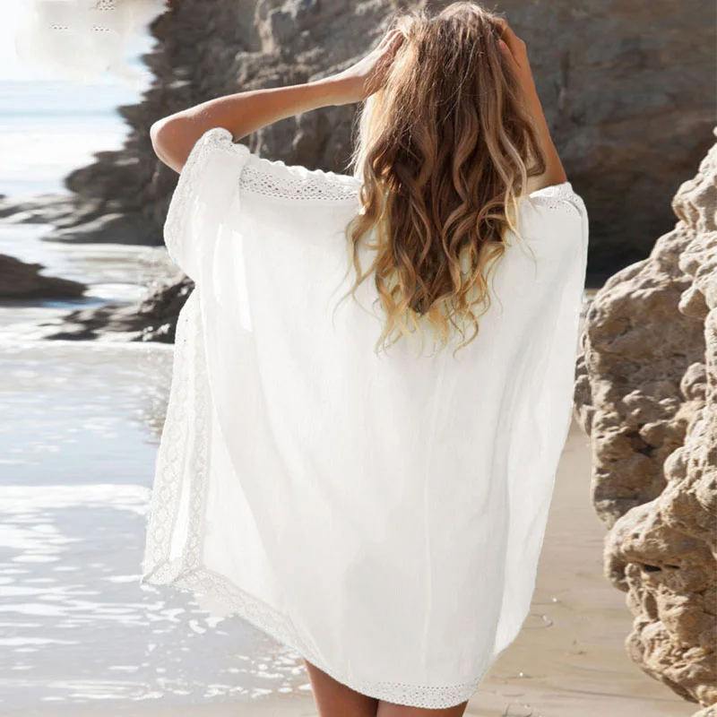 

2019 Summer sundress Women clothes Loose plus size large size big size boho chic beach mini dress lace blue white Bohemian dress