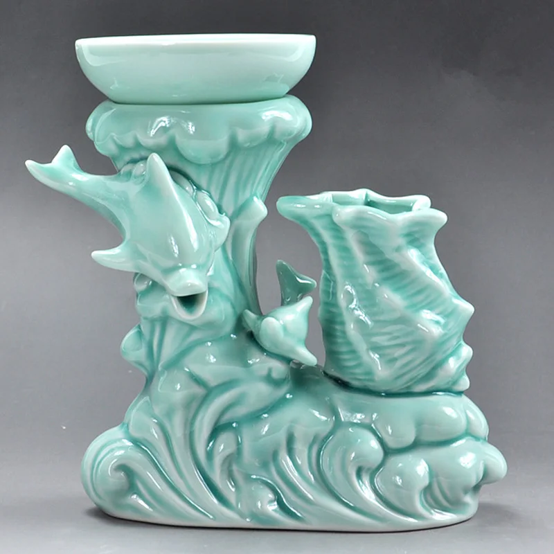 Longquan Celadon Dolphins Bamboo Style Dragon Shape Ceramic Tea ...