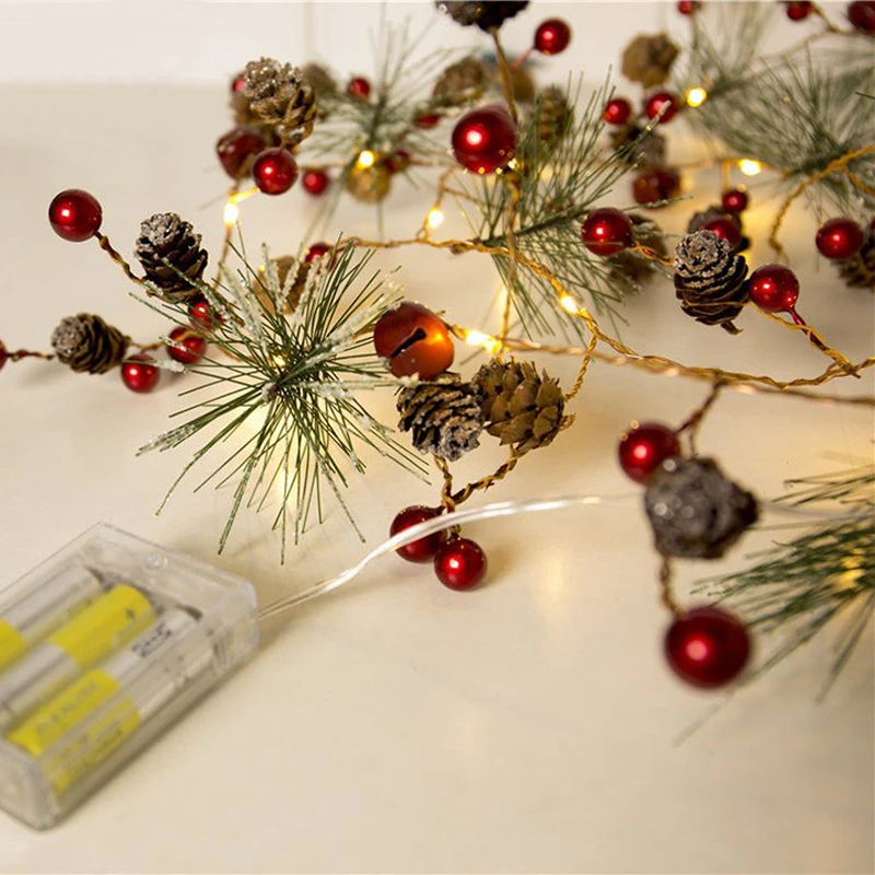 2M 20 LED Fairy Retro Christmas String Lights Pine Cone Bell Cedar Star Garland Light AA Battery Powered Garden Tree Decor Lamp (8)