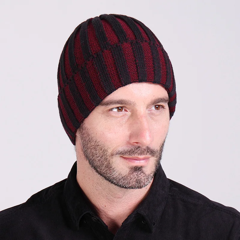

Color Striped Wool Cap Men And Women Skullies Fall And Winter Fashion Outdoor Warm Knit Hedging Cap M-143