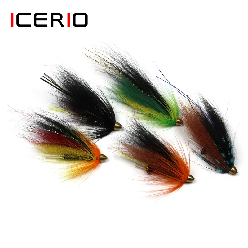ICERIO 10PCS Conehead Tube Streamer Flies for Salmon Trout and