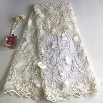 

3D Appliqued Lace Fabric white, Bridal Lace Fabric, French Lace Fabric For Haute Couture Dress, Mesh Lace Fabric With 3D Flower