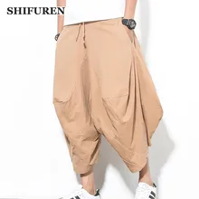 SHIFUREN свободные мужские капри хлопковые шаровары широкие удобные мужские короткие брюки шаровары Одежда для пляжа больших размеров M-5XL