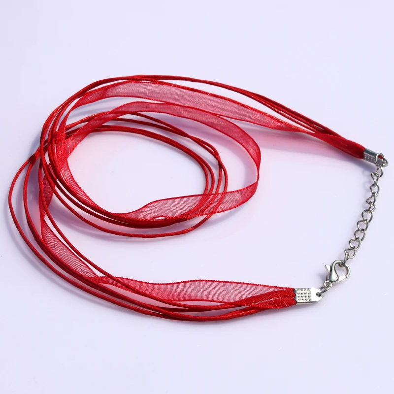 100pcs 18inch Adjustable Red Organza Ribbon DIY Cords To Make Necklaces