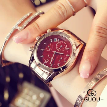 

Genuine GUOU Watches Women Famous Brand Luxury Full stainless steel Watch Waterproof Quartz Ladies Wrist Watch Relogio feminino