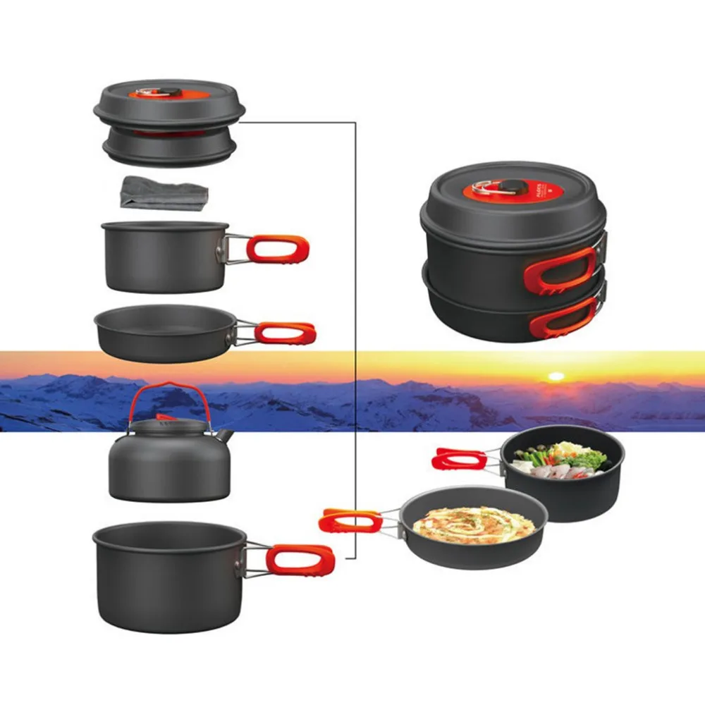 ALOCS CW-C06S acampar al aire libre juego de ollas sartén hervidor cocina portátiles Picnic vajilla para 3-4 personas